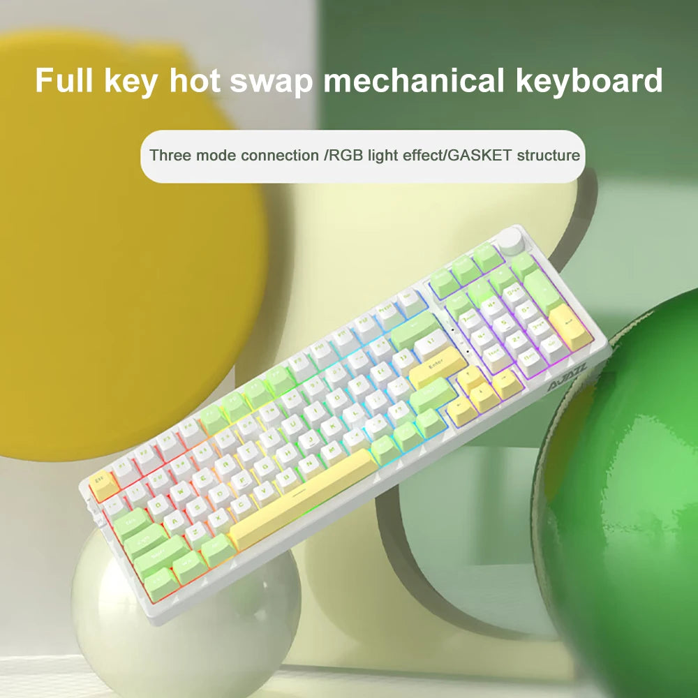 AJAZZ AK992 Mechanische Gaming-Tastatur RGB 100 Tasten Hot-Swap-Tastatur 5.0 Bluetooth Wireless 2.4G USB für PC Gamer Desktop
