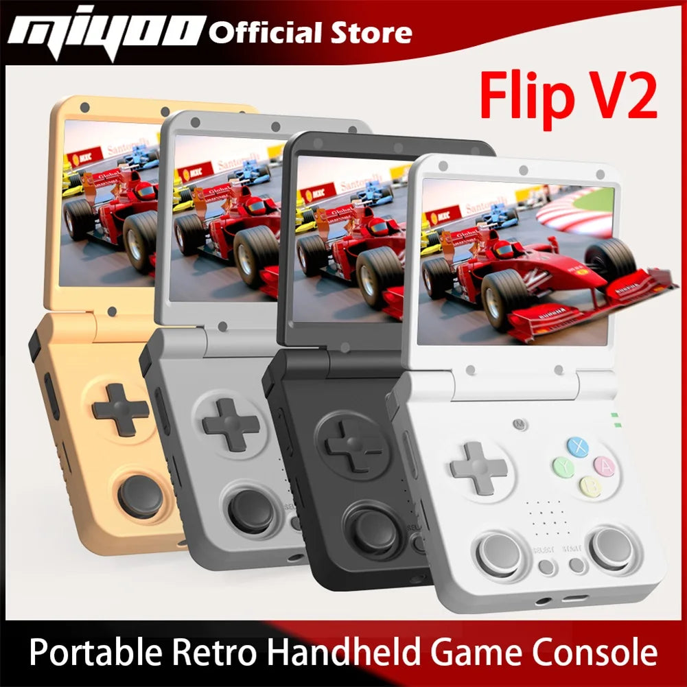 MIYOO Flip V2 Retro-Handheld-Spielkonsole mit Metallscharnier, 3,5-Zoll-IPS-Bildschirm, kompakte tragbare Spielmaschine, zwei Analogsticks, Geschenk