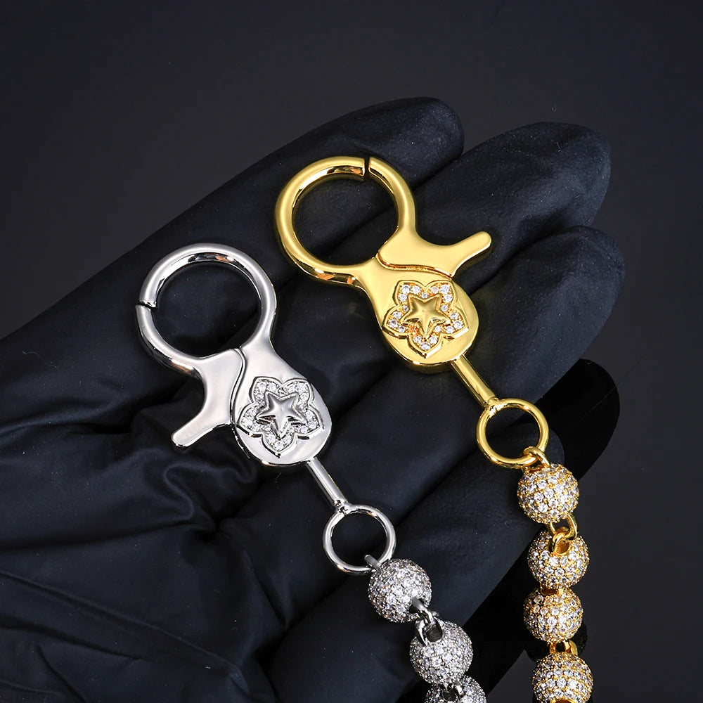 HHIOK Round Bead Customized Buckle Iced 5A Cubic Zirconia Hip Hop Rock Pants Chain Fashion Keychain Men's and Women's Jewelry