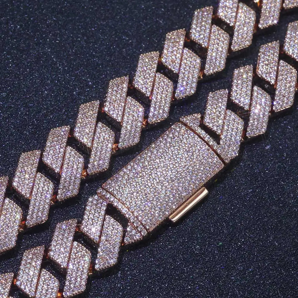 Hip Hop Style 15mm Thick Cuban Chain Rose Gold Copper Zircon Iced Miami Fashion Cuban Bracelet For Men And Women