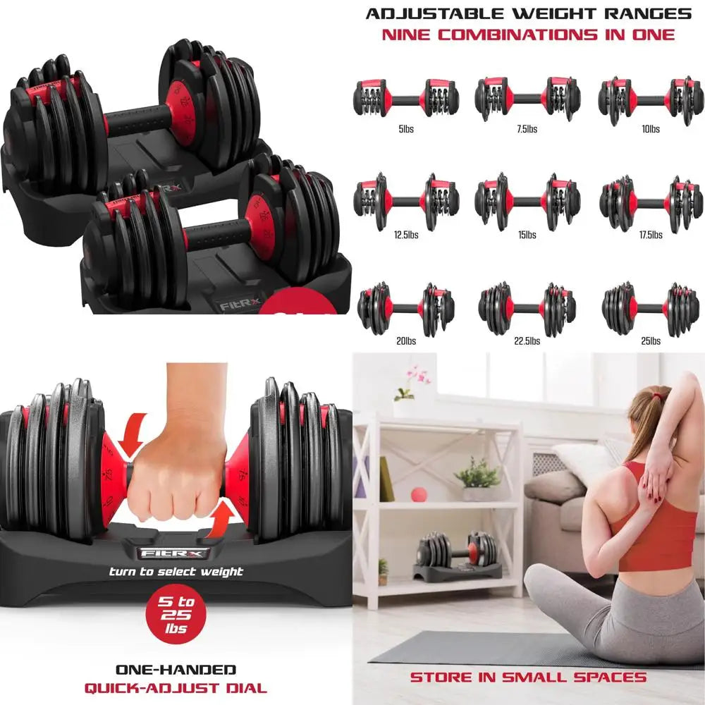 Versatile 9-in-1 Adjustable Dumbbells, 25 lbs Capacity, Increments of 2.5 lbs, Ideal for Home Gym Workouts