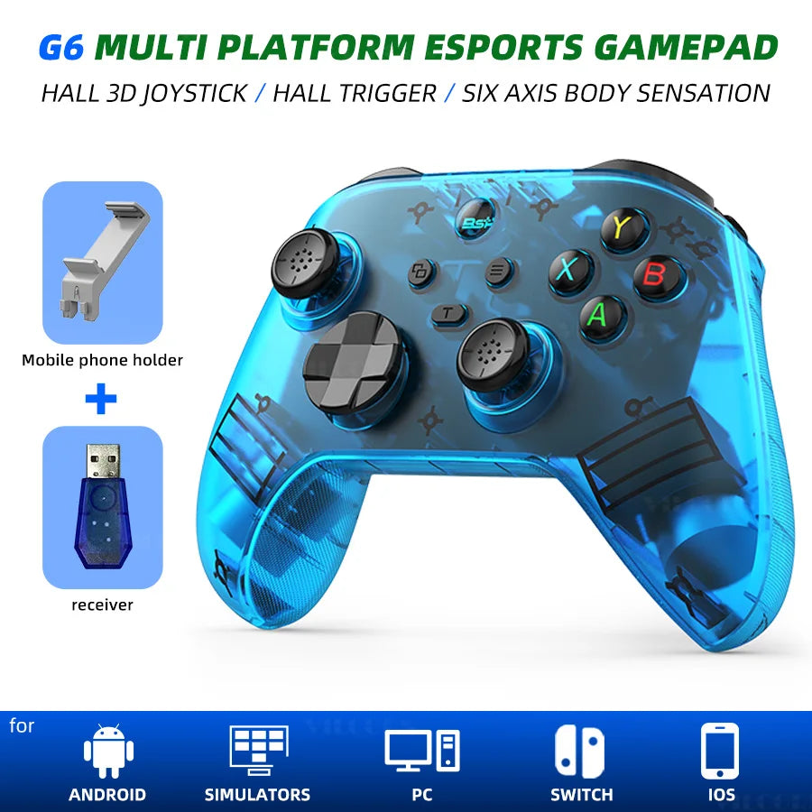 G6 Bluetooth-Compatible Game Controller For IOS/Android Gamepad For PC Hall rocker Six-axis Dual Vibration Joystick For Switch