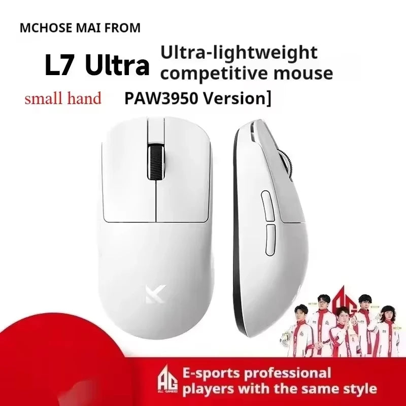 Геймърска мишка MCHOSE L7 Ultra 8K PAW3395, преносима и лека, презареждаща се, 2.4G безжична, BT, трирежимна, персонализирани подаръци за компютър.