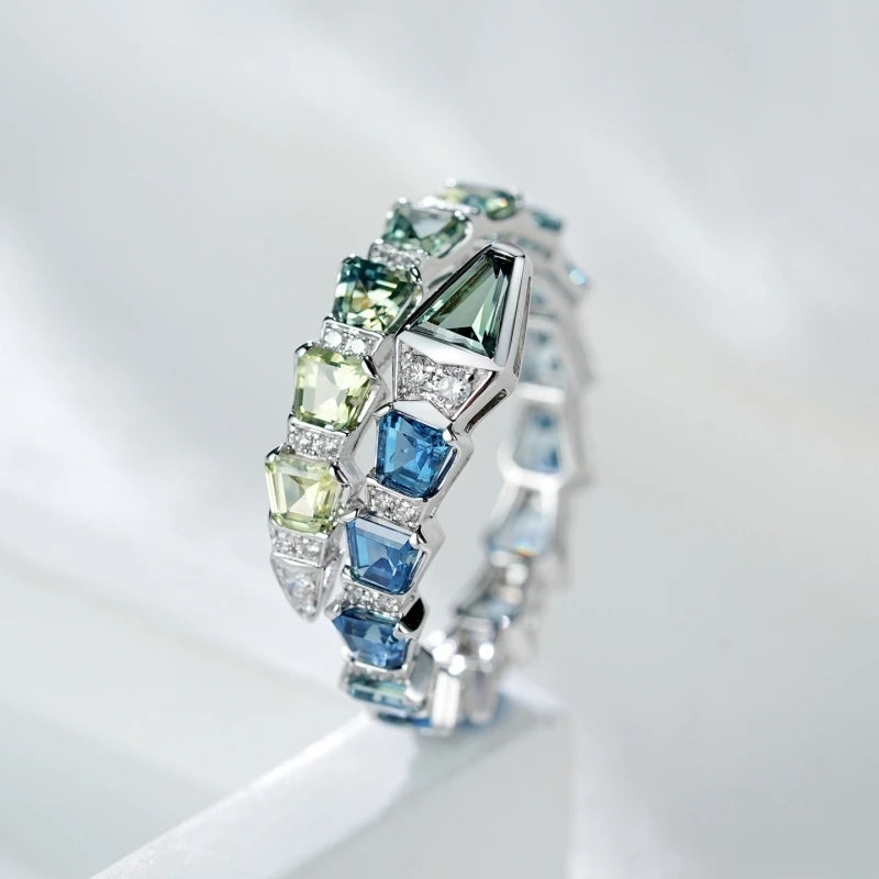 BELLUX Fine Jewelry Customized Ring 18k Gold Material Natural Gemstone Green Snake Full Diamond Ring