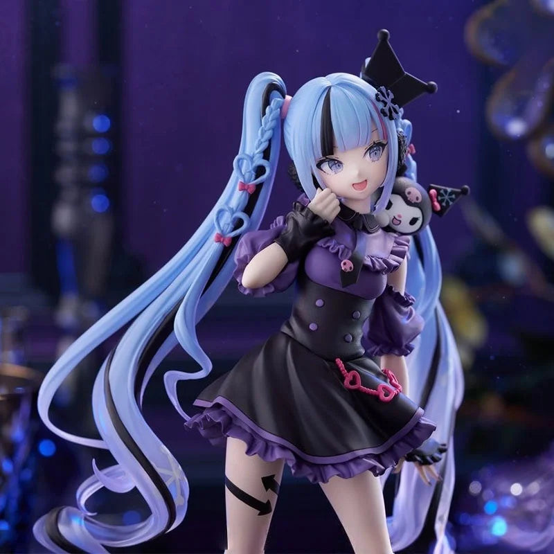 FuRyu In Stock Trio-Try-iT Snow Miku x Kuromi Vocaloid Sanrio Q Version Prize Figure Authentic ABS PVC 19cm Non Articulated Cute