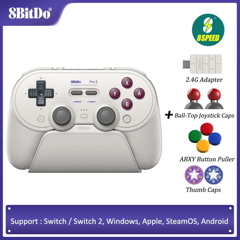 8BitDo - Pro 3 Bluetooth Controller for Switch 1/2 Windows, Apple, with TMR Joysticks, Switchable Triggers, Swappable Button