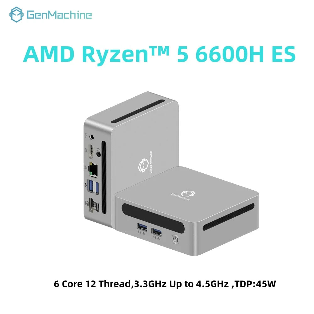 GenMachine AMD Ryzen 5 6600H ES 4.5GHz 45W Mini PC Windows 11 DDR5 16G 6400Mhz WIFI6 Mini Pc Gamer Diy Gaming Computer