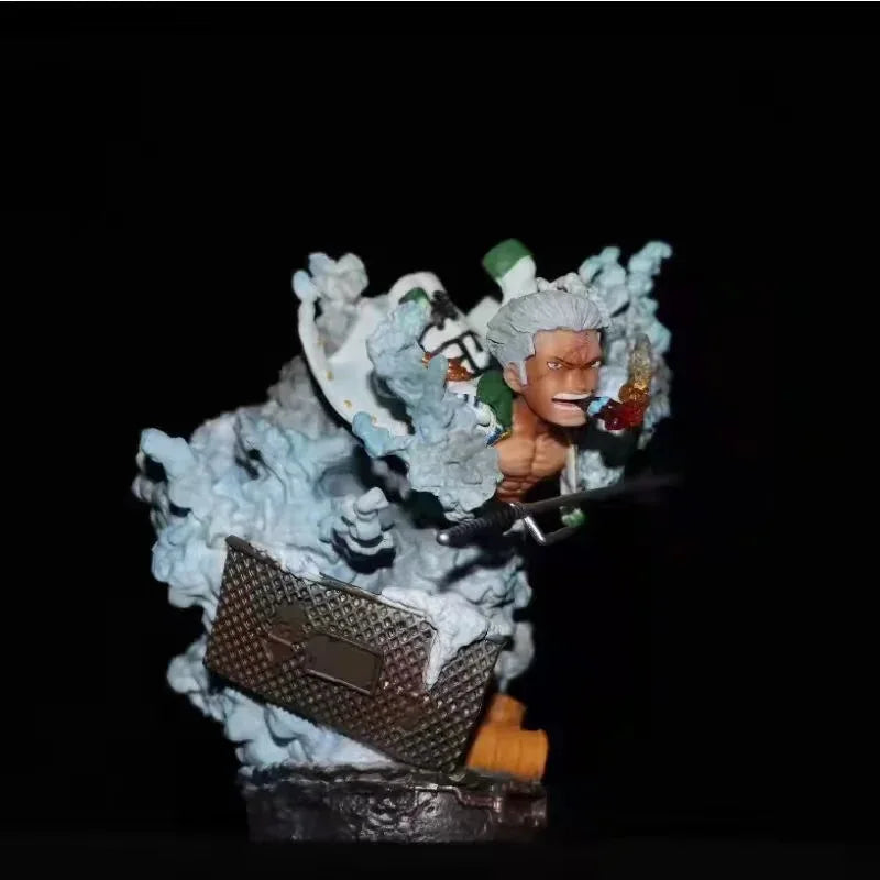 13CM Anime One Piece GK Navy Colonel Smoker Luffy Smoking Man Battle Scene Statue PVC Action Figure Collectible Model Toy