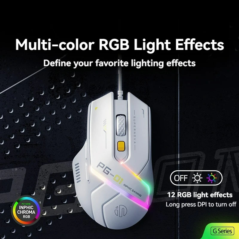 Inphic PG1 жична геймърска мишка RGB светоизлъчваща макро програмиране 12800DPI 6 клавиша компютърна мишка 1000hz честота на запитване