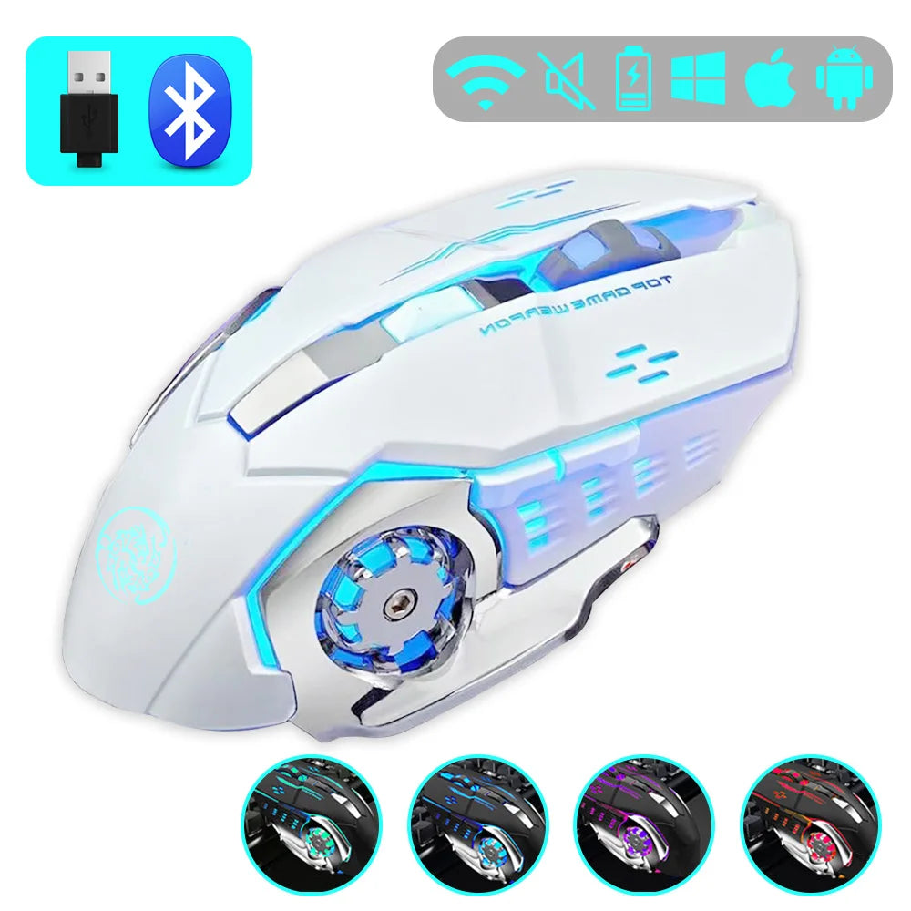 Gaming-Maus, 2,4 G Bluetooth, kabellose, wiederaufladbare Maus für Laptop, RGB-Hintergrundbeleuchtung, mechanische E-Sport-Maus für PC-Computer-Gamer