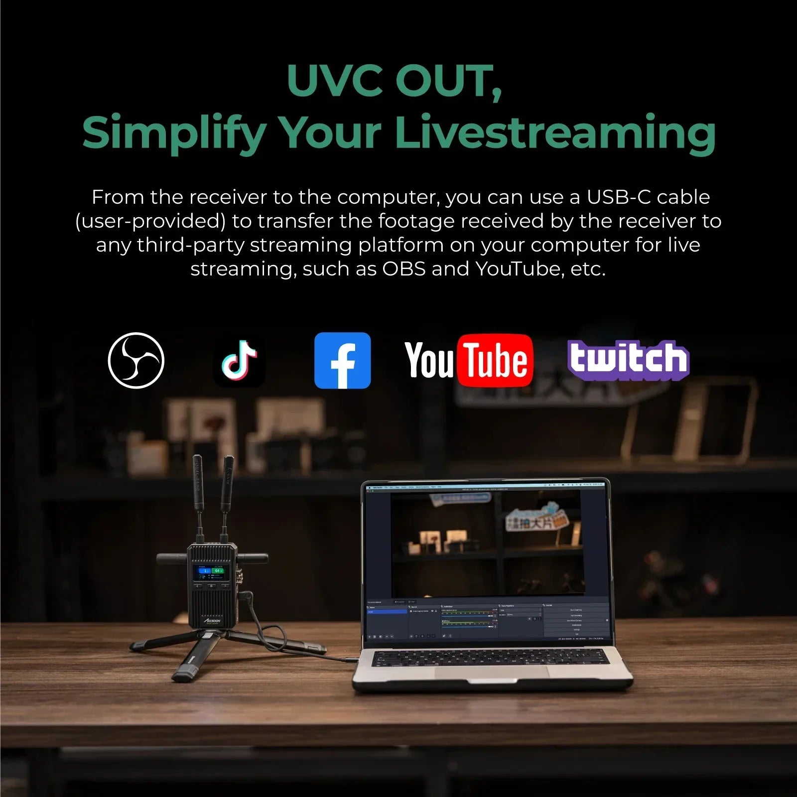 Accsoon Cineview 2 SDI Drahtlose Videoübertragung SDI UVC Livestreaming Bis zu 4 Geräte 450 m Reichweite 0,05 s Latenz Dualband HDMI