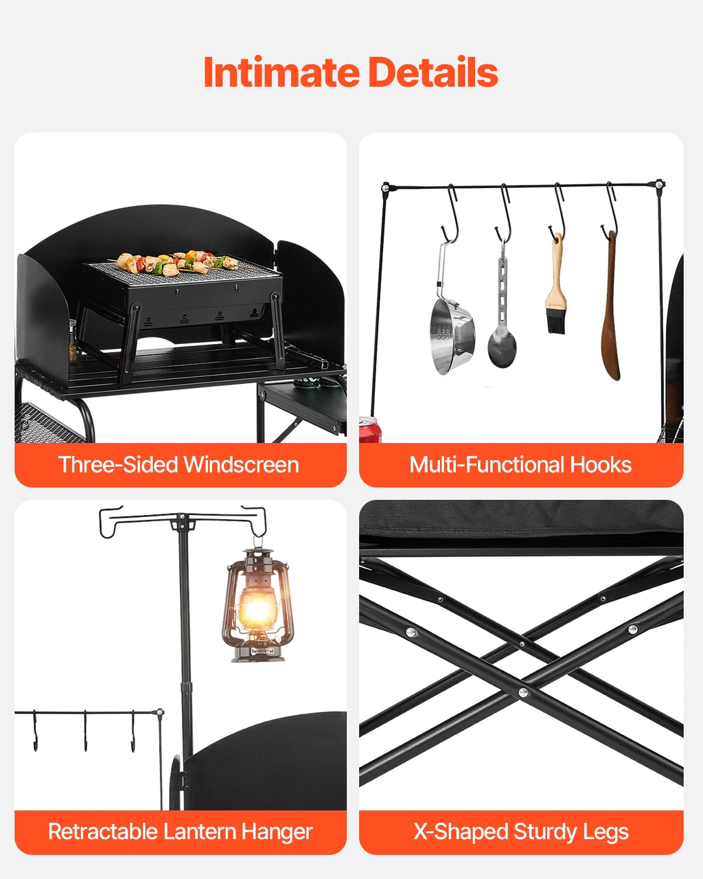 VEVOR  Outdoor Camping Cooking Table, Aluminum Portable Cook Station with Storage Cupboard Carrying Bag Detachable Windscreen