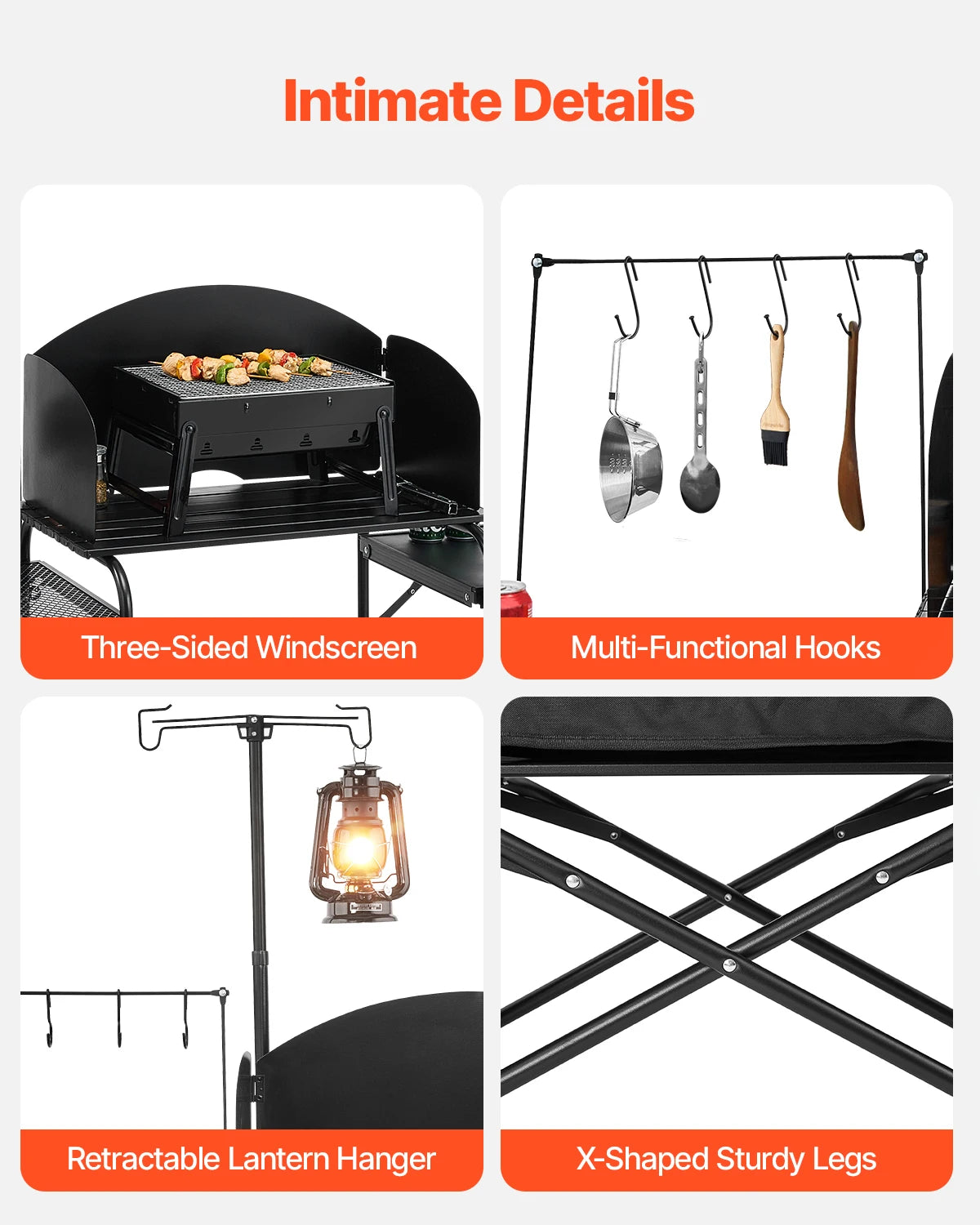 VEVOR  Outdoor Camping Cooking Table, Aluminum Portable Cook Station with Storage Cupboard Carrying Bag Detachable Windscreen