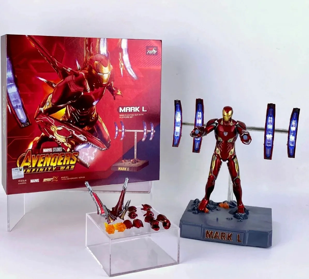 Iron Man MK50 And Mk50 Weapon Accessory Scene Set Action Figure Movable Can emit light Model Avengers Pvc Action Toy For Gift