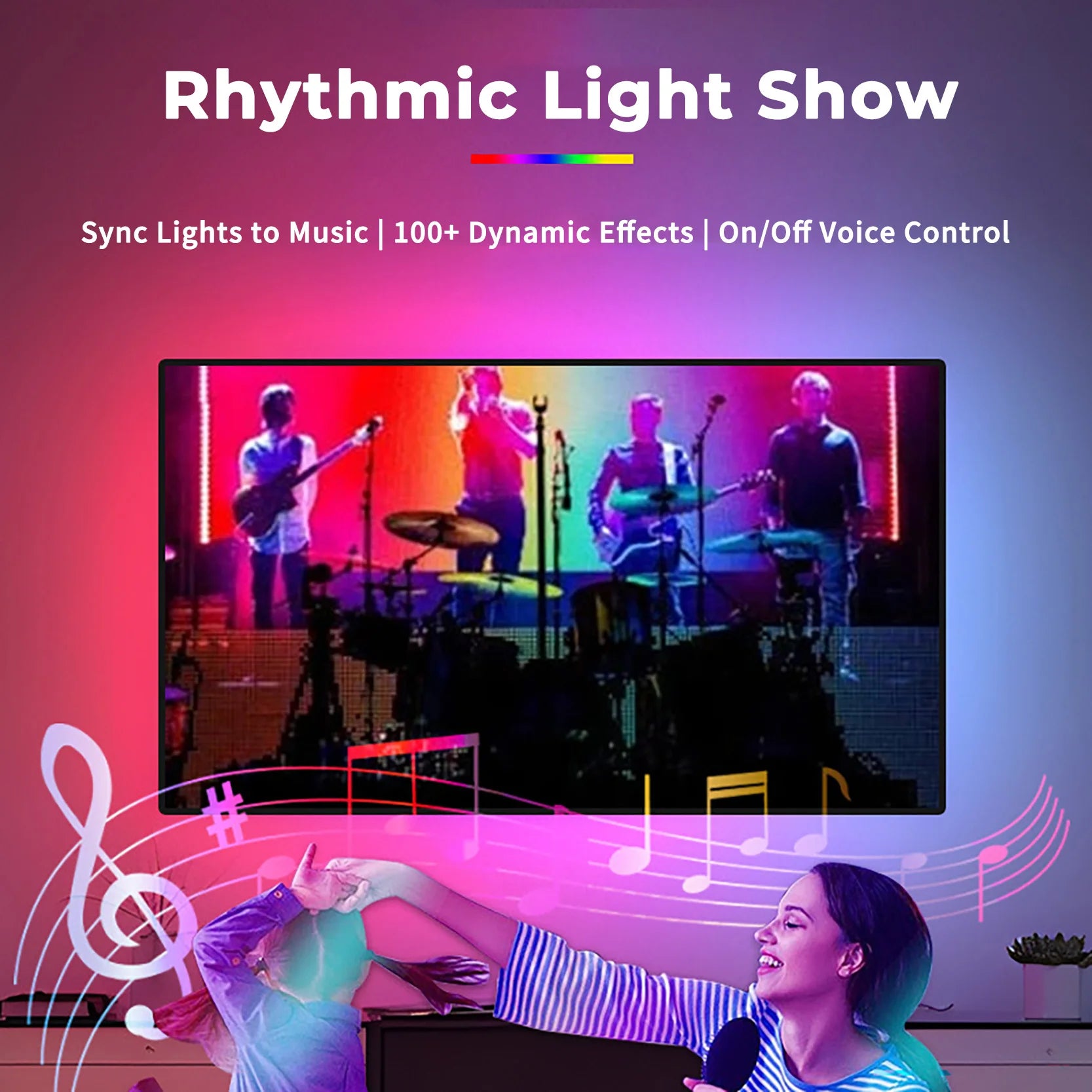 LED HDMI Sync TV Backlight with Dynamic Ambiance Lighting | Works with TV Box/PS5| Plug & Play, 16M Colors, Music & Gaming Mode