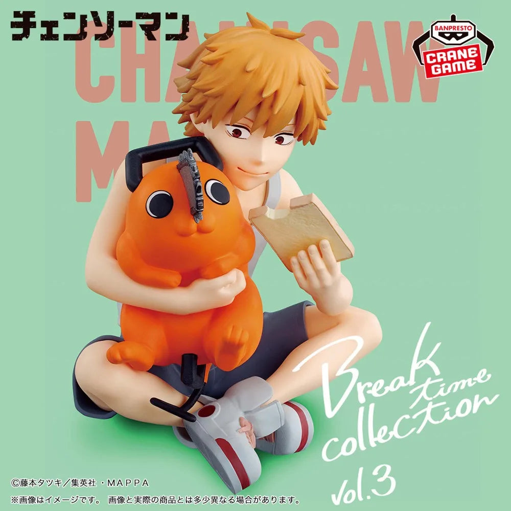 In Stock Bandai Original Genuine Banpresto Anime Chainsaw Man Denji Pochita Break Time Collection Vol.3 Model Toys 7cm Figure
