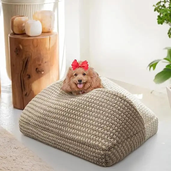 compact pet bed for dogs and cats, 22" x 30" folding cat cave with hooded cover, suitable for pets up to 33 lbs, cozy puppy bed