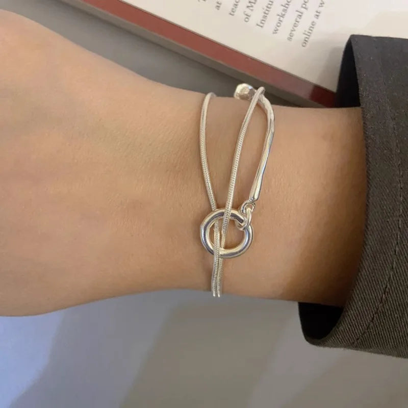 925 Sterling Silver Bracelet Bangle Vintage Open Lock Geometric Punk For Woman Girl Fashion Jewelry Gift Dropship Wholesale