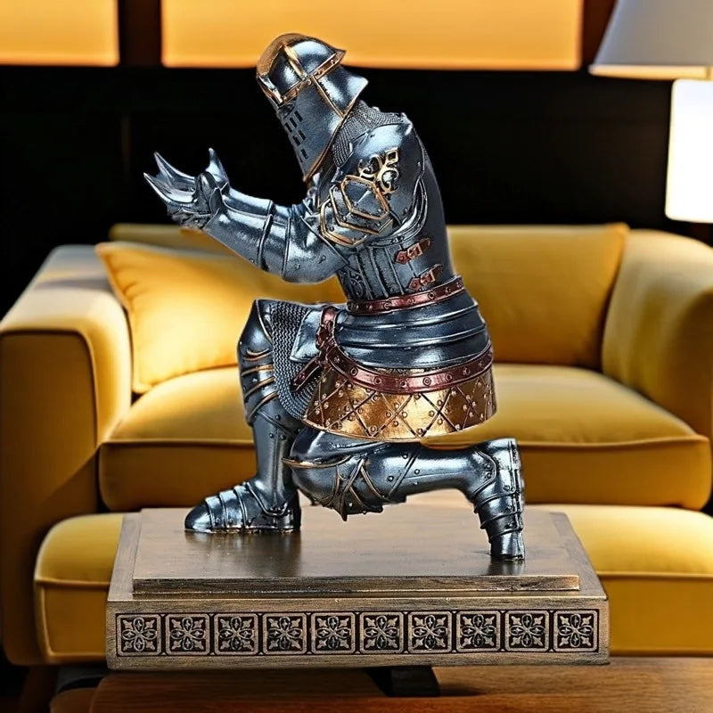 Medieval Armor Knight Resin Statue Pen Holder Pen Stand Ornament Home Room Office Decoration，Holding Sword Knight Sculpture Gift