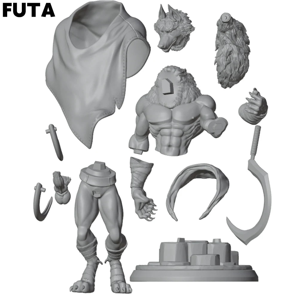 1/24 Wolf Soldier Grey Resin Figurine Toy Unpainted GK Doll Unassembled 3D Print Assembly Miniature Reduction Statue Toy