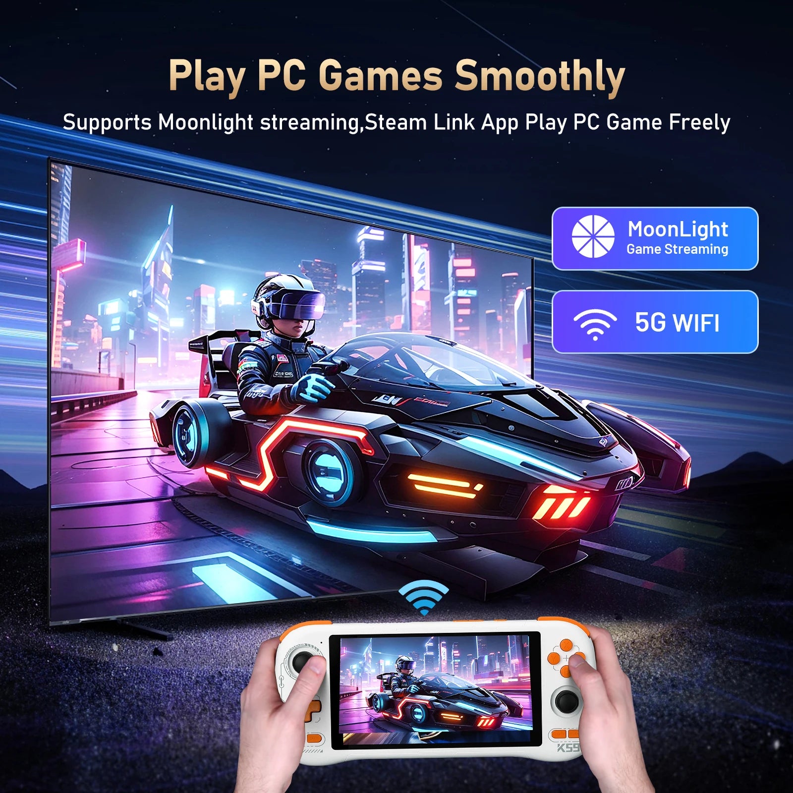 K59 Handheld Game Console 5.5'' 1080P Screen 50 Emulators for PS1/PSP/DC/SS Android14 5000mAh WIFI5 KINHANK Retro Game Player