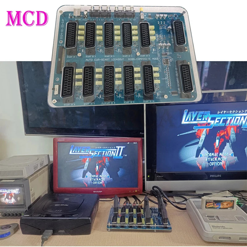 EU Scart Splitter 10 In 3 Out Distributor Auto RGBS Video Converter Switcher Board for MD/SFC/PS 123/SSDC/Wii EU Plug 2024 Newes