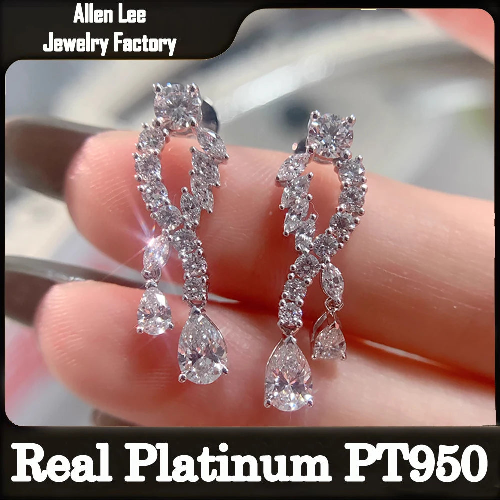 Custom Real Platinum PT950 Stud Earrings Women Anniversary Wedding Earrings Water Drop Marquise Moissanite Diamond Drop Earrings