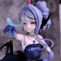 Handmade Anime Dancer Figure Blue & White Two-Tone Kimono Girl with Fan Solo Dance Performer Statue Desktop Decor