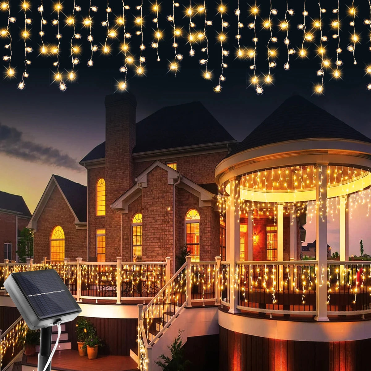 NEW 162/96LED Solar Icicle Outdoor Christmas Lights 8 Modes Waterproof Fairy Lights for Home Party Halloween Holiday Decoration