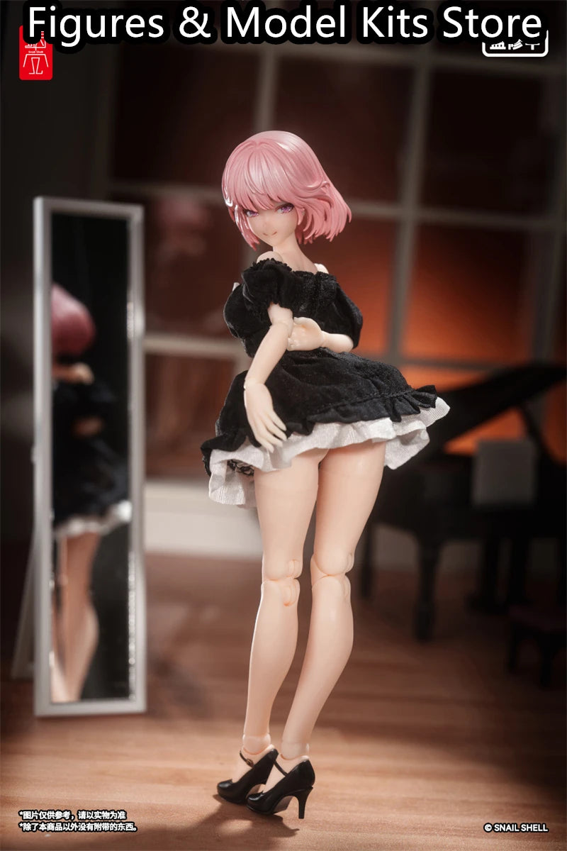 【Pre-Sale】 Snail Shell Black Silk Bubble-Sleeve Dress 1/10 1/12 Action Model Collectible Figure Toys