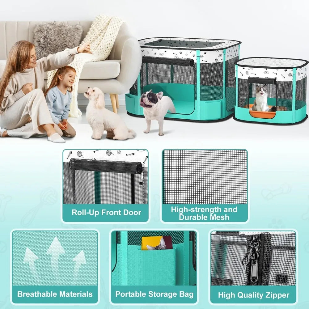Portable Cat Playpen, Foldable Pet Dog Playpen, for Kitten Puppy Play Pen Indoor/Outdoor, Cats Enclosure Cages Tent with Carryin