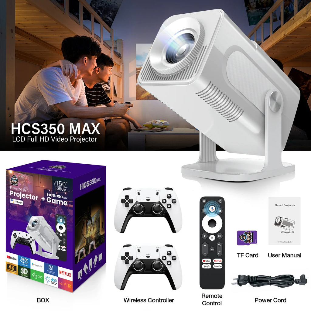 NEU HCS350 MAX Tragbare HD-Video-Retro-Spielkonsolen 10000 Android 11 LCD-Projektor Video Wifi Wireless Gamepad 3D-Heimkino