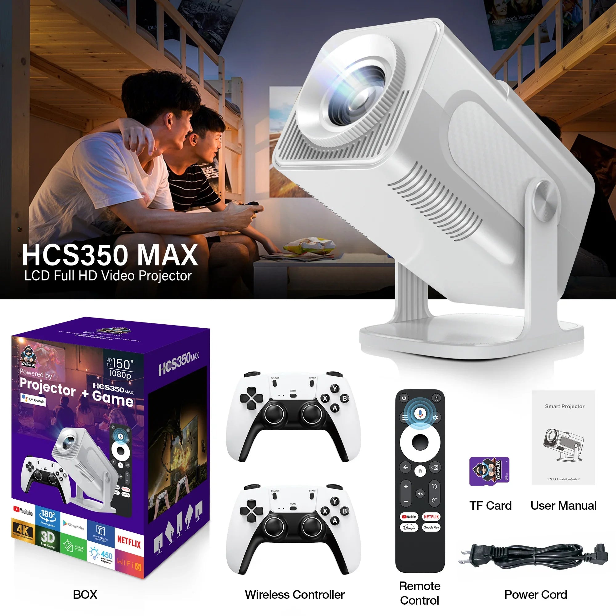 NEU HCS350 MAX Tragbare HD-Video-Retro-Spielkonsolen 10000 Android 11 LCD-Projektor Video Wifi Wireless Gamepad 3D-Heimkino