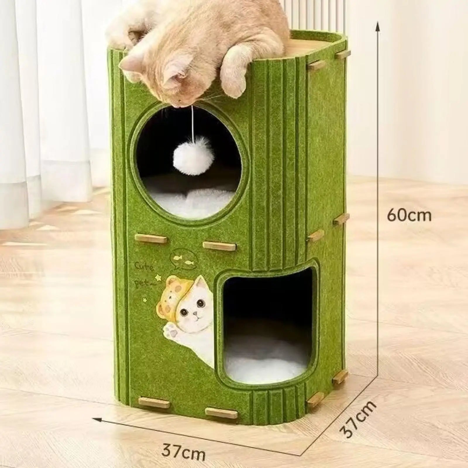 3 Storey Cat Bed Cave Hideaway Scratch Resistant Cat House Covered Tunnel Condo for Indoor Outdoor Cats Resting Multiple Cats