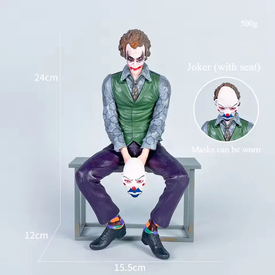 24cm Joker Heath Ledger Action Figure Sitting Green Suit Handheld Joker Mask Car Doll Desktop Decoration Model Toy Children Gift