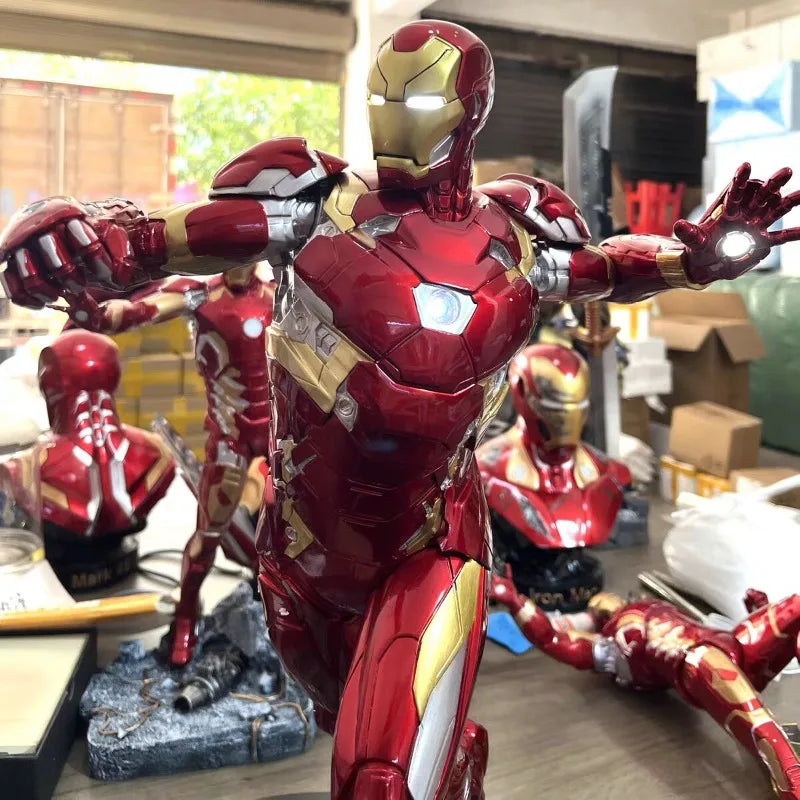 52cm Marvel Comics Figure Iron Man Can Glow High-end Resin Anime Collection Model Desktop Ornaments Holiday Gifts Children Toys