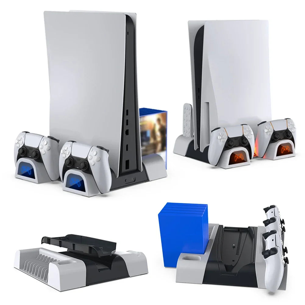 Vertical Cooling Station Stand for PS5/PS5 Slim/PS5 Pro Dual Controller Charging Station Vertical Cooler System with 3-Level Fan