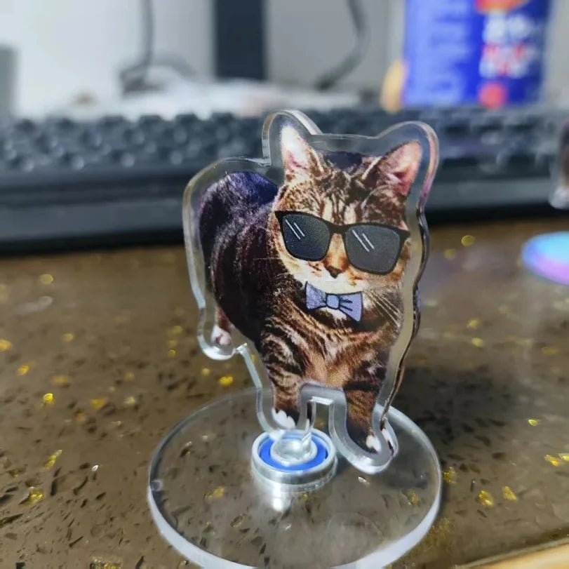 Cute Cat NEW Pattern Acrylic 360° Rotating Kitten Stands for Desk Decoration Home Decor Car Motorcycle Kids Adults Gifts