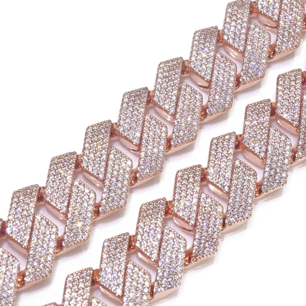 Hip Hop Style 15mm Thick Cuban Chain Rose Gold Copper Zircon Iced Miami Fashion Cuban Bracelet For Men And Women