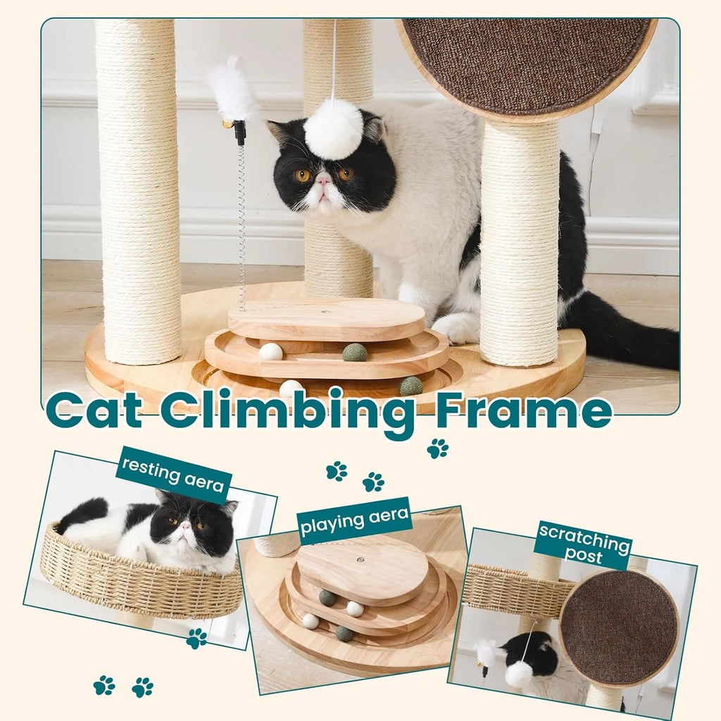 Cat Tree,Modern Cat Tower  Scratching Posts, Hand-Woven Beds & Toys | Heavy-Duty 20lbs Capacity,Indoor Cat Furnit