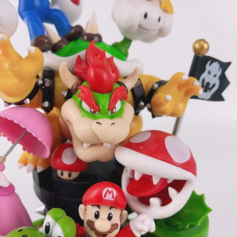 28cm Super Marios Bros Action Figures Model Ornaments Luigi Bowser Yoshi Bowser Scene Combination Doll Kids Toys Room Decoration