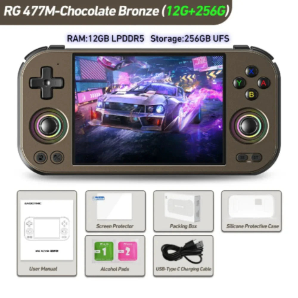 ANBERNIC RG 477M Portable Video Game Console 4.7 Inch LTPS In-Cell Touch Screen Aluminum RG477M Android 14 Al Assistant PS2 PSP