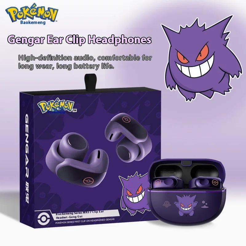 Gengar PokéMon Bluetooth Headset Ear Clip Hifi Stereo Wireless Game Sports Earbuds Long Battery Life Trendy Anime Gift
