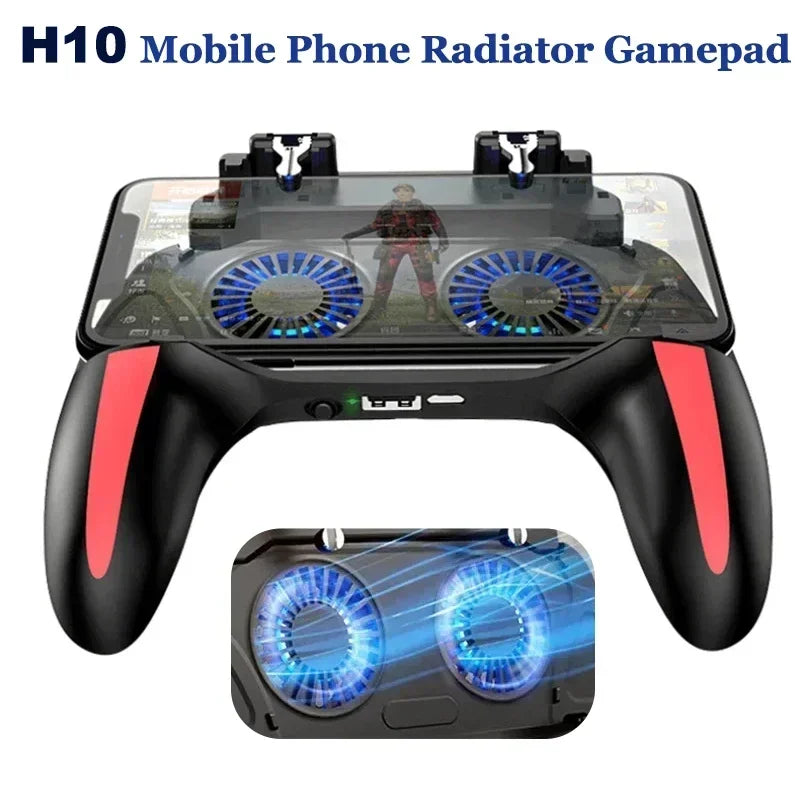 H10 4 Fingers Mobile Phone Game Handle with Radiator Aim Shooting Gamepad Joystick Controller for IOS Android Gaming Accessories