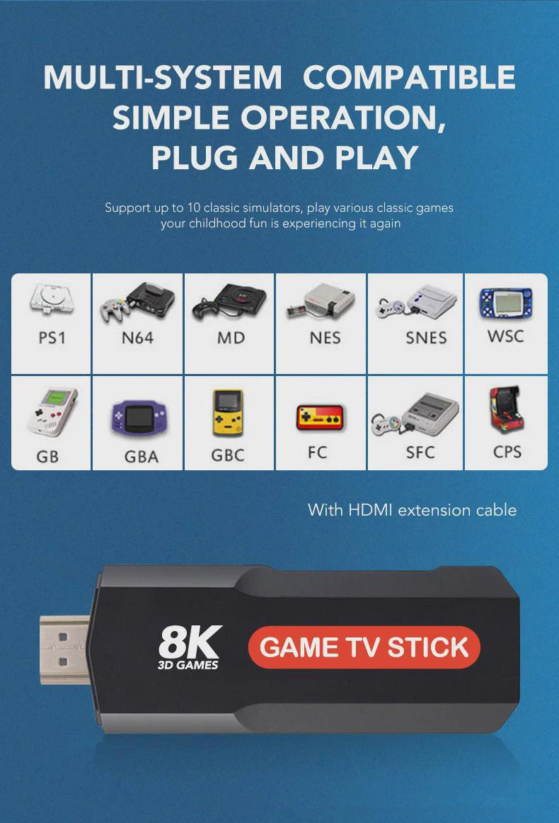 X2 Game Stick Classic 4K Retro Game 5G WiFi Video Game Console Wireless Handheld Gamepads Dual System(Game and TV System)
