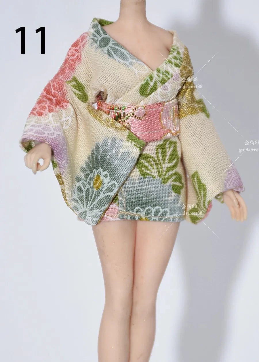 1/12 Scale Female Soldier Short Japanese Printing Kimono Dress Clothes Model for 12" Tbleague Phicen Body Accessories