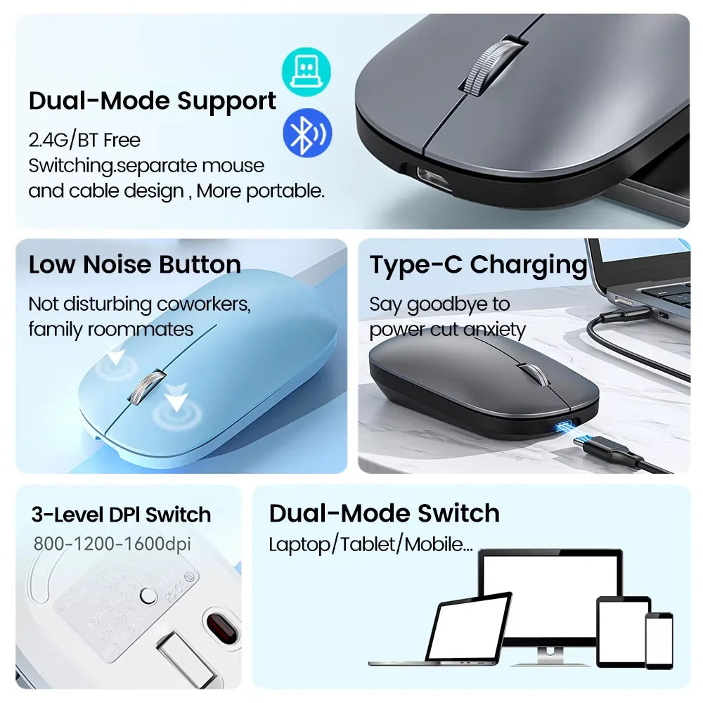 Drahtlose Maus Dual Modus 2,4 Ghz Bluetooth-Kompatibel Gaming Maus Ergonomische Wiederaufladbare Mäuse für PC/Laptop/Macbook