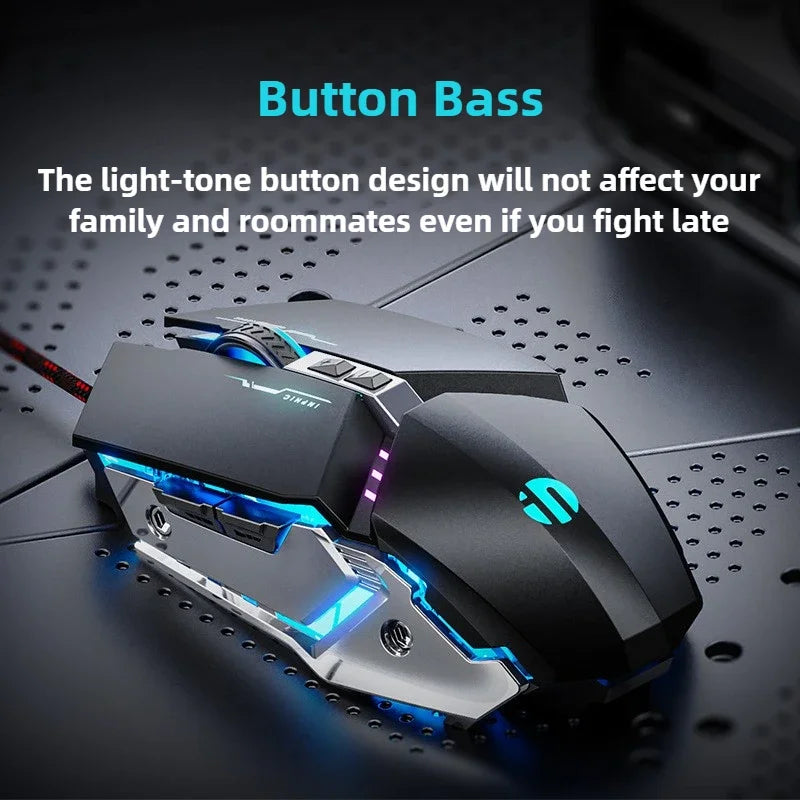 W2 USB-Gaming-Maus mit kabelgebundener Beleuchtung, mechanische Gamer-Mäuse im Metall-Stil, geeignet für PC, Desktop, Laptops, Tablet, Spiele, Büro