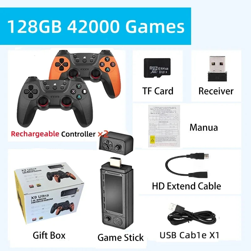 X9 Ultra Retro Video Game Console Game Stick HDMI Wireless Controller Home Game Console 3D HD 4K TV Game Retro Games Stick Gifts
