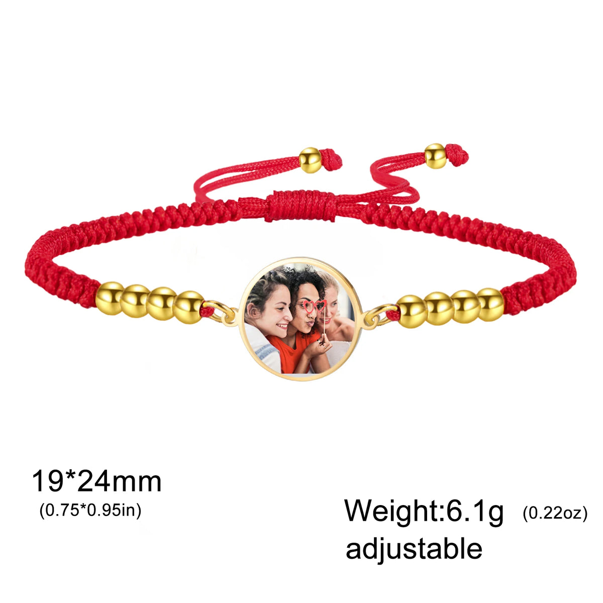 Lemegeton Personalisiertes Fotoarmband mit rotem und schwarzem Seil, runder Anhänger, Edelstahlschmuck für Damen und Herren, personalisierte Trendgeschenke